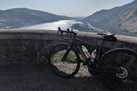 Biking in Hood River with Columbia River views