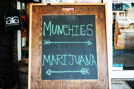 Munchies and marijuana sandwich board