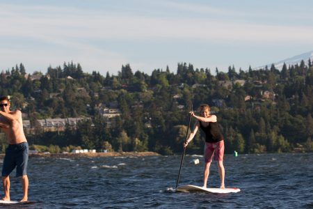 Paddle-boarding along the Columbia River