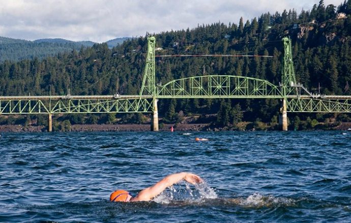 A swimmer in the Columbia River