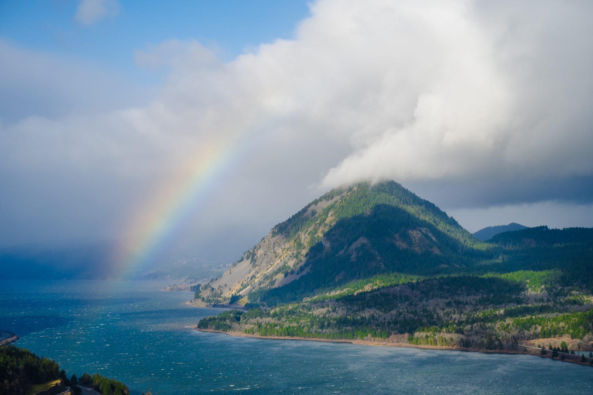 rainbow over the columbia river