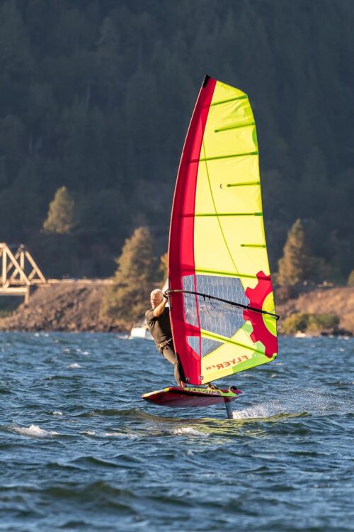 Hood River local, Bruce Peterson, Wind Foils on a windy afternoon.