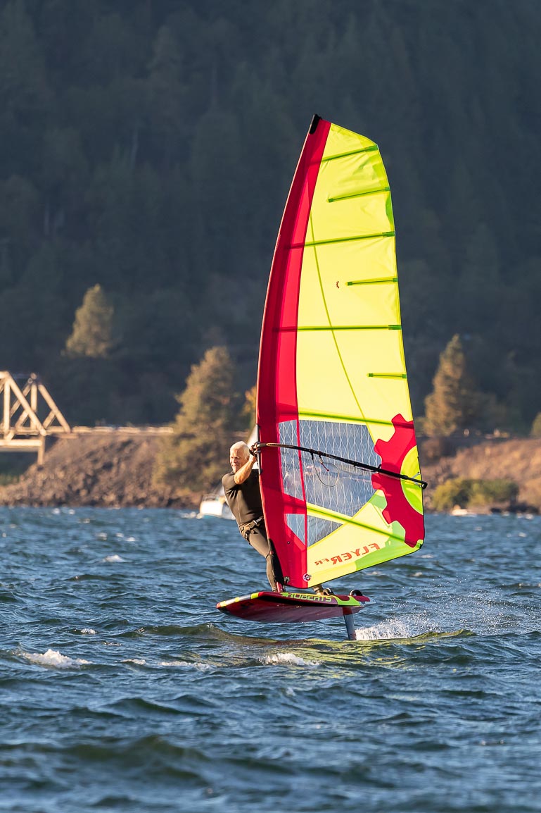 Hood River local, Bruce Peterson, Wind Foils on a windy afternoon.