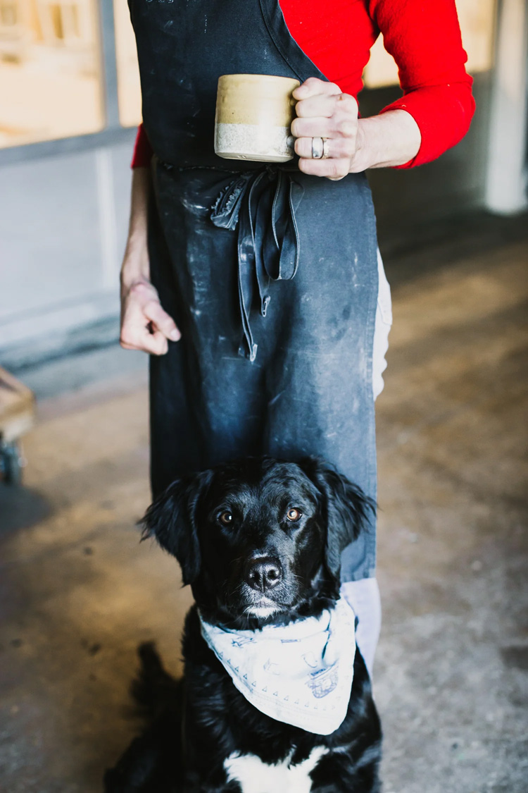 Lemon the shop dog at Clay Commons